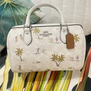 COACH Satchel Shoulder Bag Signature Canvas Palm Tree Hula Print w/Dust Bag NWT